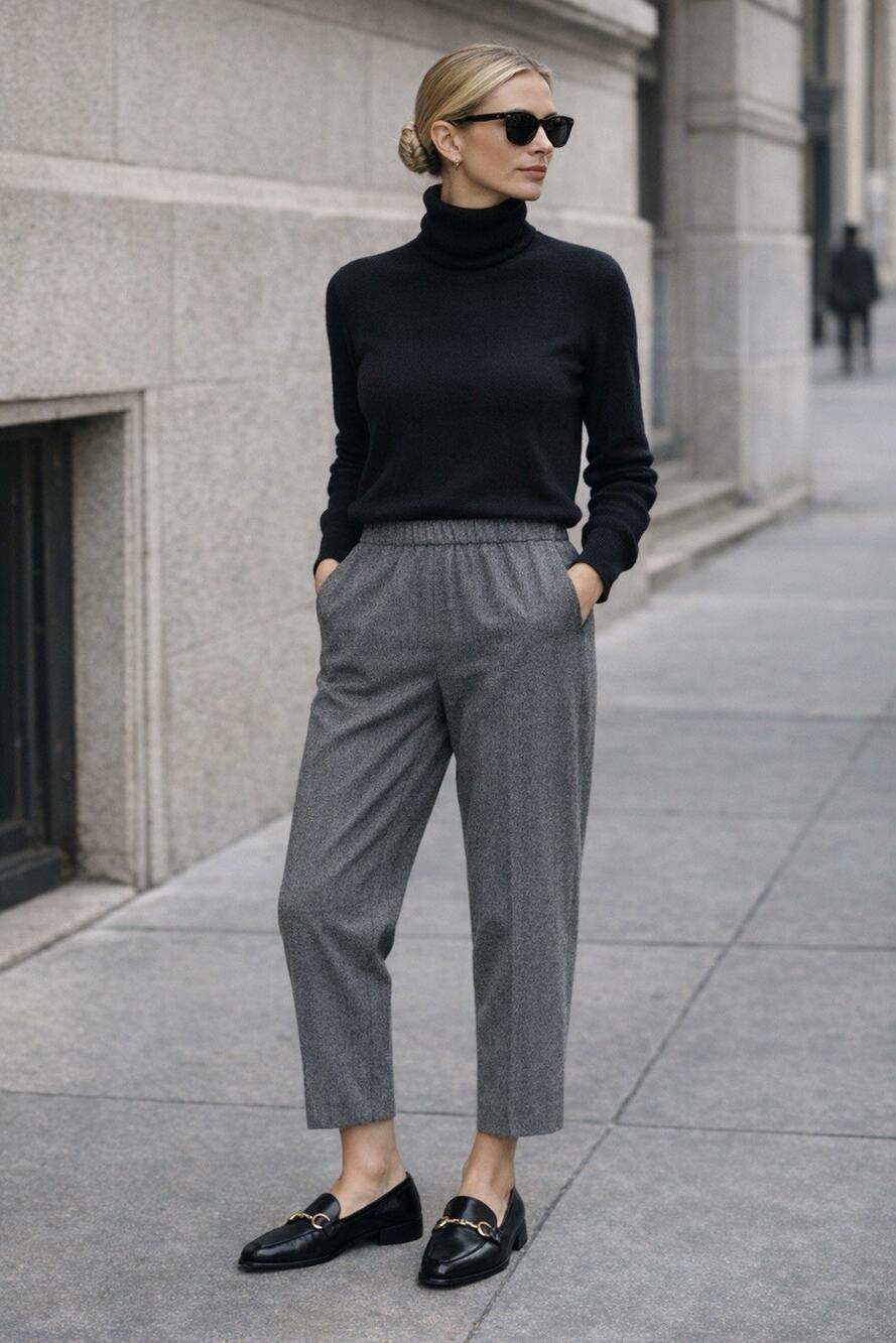 N.Peal Wool & Cashmere Ankle Trousers - S Grey Herringbone Soft Quiet Luxury